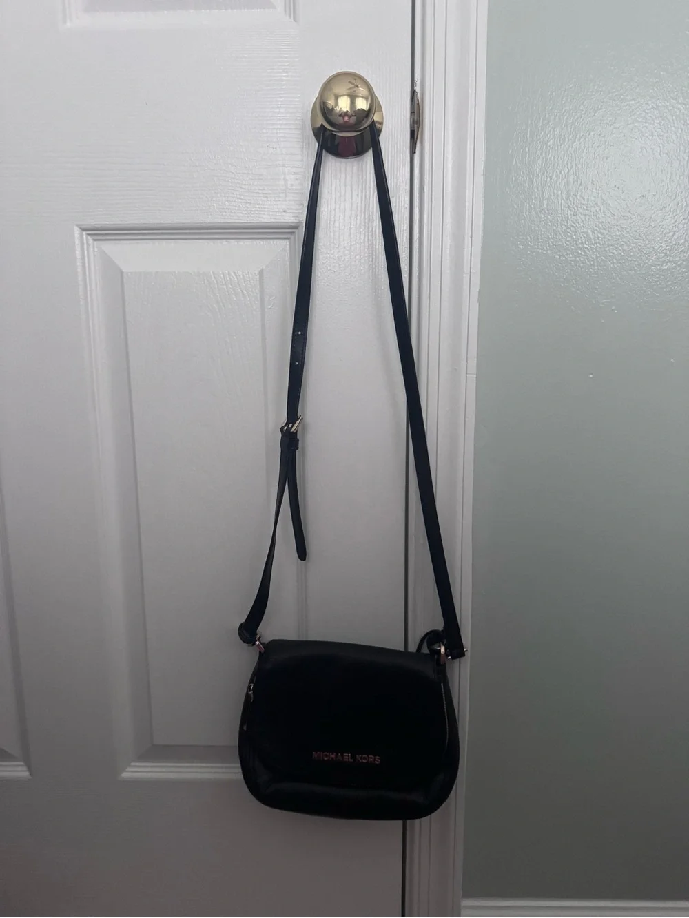 Michael Kors Black Leather Crossbody with Gold Hardware